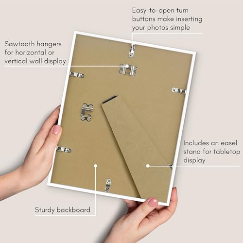 Americanflat 9x12 Picture Frame with Shatter-Resistant Glass - Streamline Collection - Thin Border Photo Frame for Tabletop and Wall Display - Hanging Hardware and Easel Stand Included - White