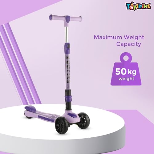Image of Toyshine 3 Wheel Rooster LED Wheels Runner Scooter with Anti Slip ABS Base Aluminium Structure Height Adjustable Handlebar Max Load 45kg for Kids Boys Girls - Purple