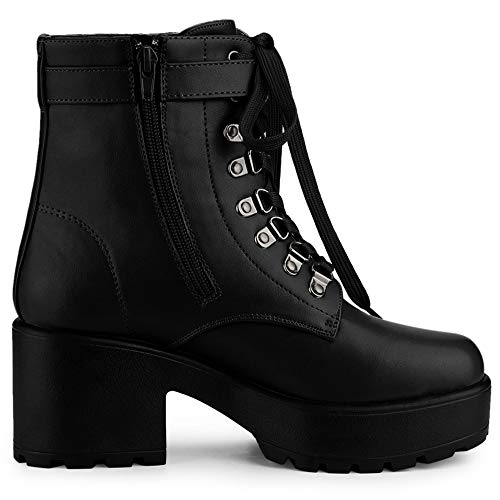 Allegra K Women's Zip Chunky Heel Platform Ankle Black Combat Boots - 7 M US