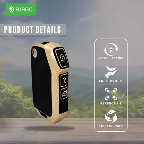 Image of SIAGO TPU Key Cover and Round Key Chain Compatible with Kia Seltos 2023 2024 HTE 3 Button Flip Key (Black)