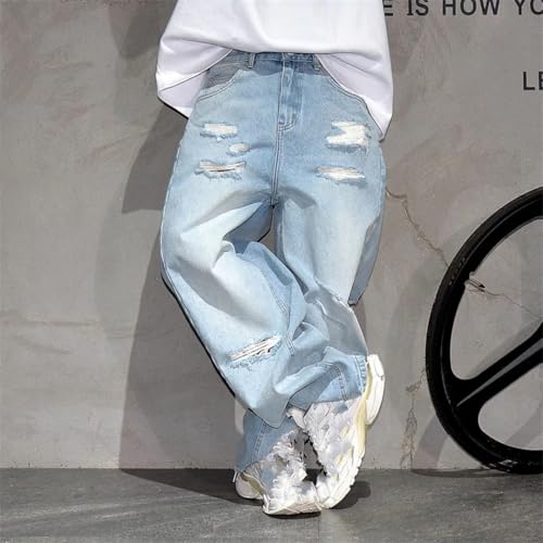 Men’S Chic Slim Fit Straight Denim Cargo Full Length Jeans Button Fly Midweight Distressed Hole Detail Casual Wear Pants4