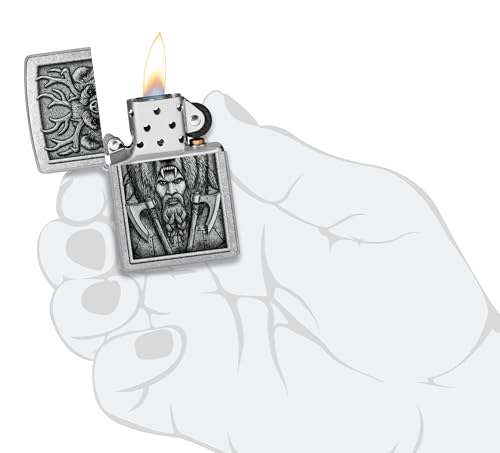 Image of Zippo Barbarian Windproof Lighter - Warrior Skull Design in Full-Color Image on Black Matte, Refillable, (Bis Certified)