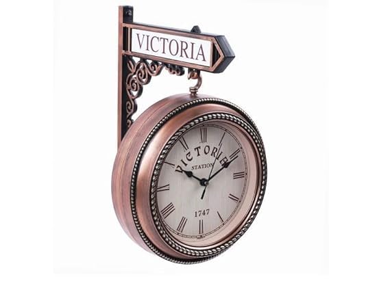 Buy Vinatge Victoria Double Sided Wall Clock in Antique Finish for