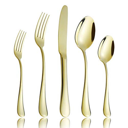 20-Piece Flatware Silverware Set Service for 4 Stainless Steel Cutlery Include Knife Fork Spoon Dishwasher Safe (Gold)