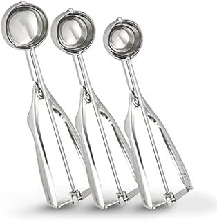 Jojeys Ice Cream Scoop - Pack of 3 with Easy Trigger, 304 Stainless Steel Cookie Scooper for Portioning of Muffins, Mashed Potatoes and Melon Balls (4, 5 & 6cm)