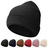 Kids Winter Beanie Hat - Toddler Youth Boys Girls Knit Warm Soft Cozy Cap for Autumn Classic Slouchy Cuffed Cap (One Size, Black)