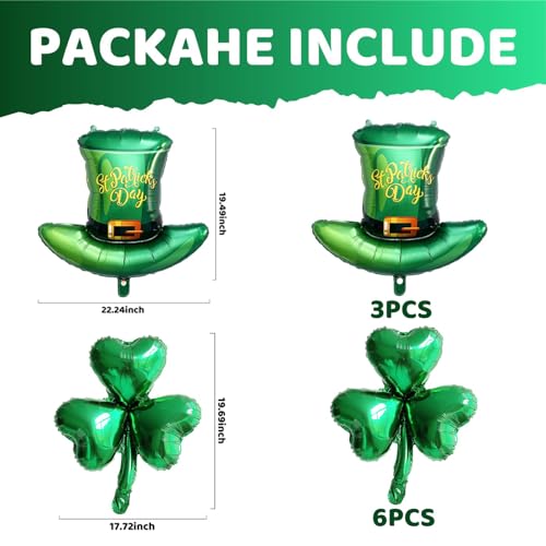 Image of St. Patrick's Day Balloons Set, 9PCS Lucky Shamrock Green Hat Mylar Foil Balloons for St Patrick's Day Birthday Baby Shower Wedding Irish Themed Party Decoration Supplies