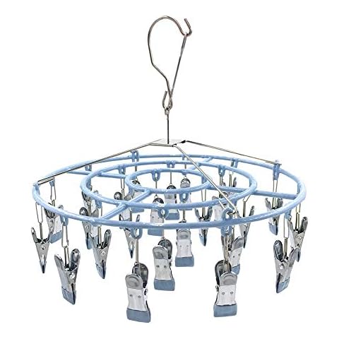 Stainless Steel Clothe Drying Rack Laundry Drip Hanger 24 Clip Metal Clothespins Round Underwear Lingerie Sock Hat Boot Large Heavy Duty Portable Indoor Outdoor Baby Wet and Dry Dryer (24 Round) Cover