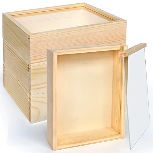 4 Pack 6.3 X 4.9 X 1.8 Inch Unfinished Wood Boxes, Small Mini Wood Box With Clear Transparency Sliding Lid, Wooden Boxes For Crafts, Wood Craft Shadow Boxes, Wooden Gift Box With Acrylic Slide Lid #TOP20
