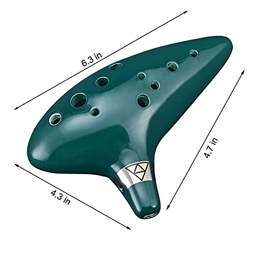 Ocarina 12 Holes Alto C Ceramic Ocarinas With Display Stand Song Book Neck-Strap Bag (Dark Green) #TOP4