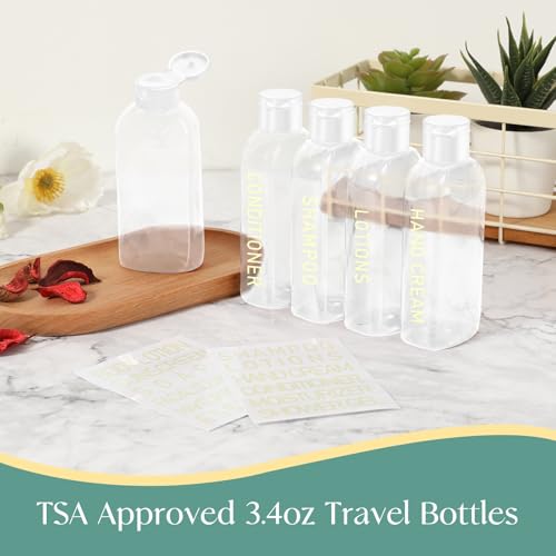 CHEODIN Travel Shampoo Bottles 5 pcs 3.4oz TSA Approved Travel Bottles for Toiletries Travel Size Bottles Leak Proof Empty Lotion Containers with Flip Cap Small Plastic Squeeze Bottlesp-Clear - Thumbnail 3