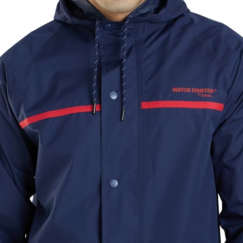 Image of Water Fighter by ZEEL Rain Coat for Men with Adjustable Hood, Polyester Waterproof Full Sleeves, Top and Bottom Set Rainwear, Front Zip with Snap Button Flap (EWF1020, Navy, XL)