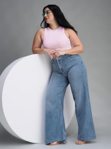 Image of Miss Chase A+ Women's Wide Leg High Rise Regular Length Stretchable Denim Jeans