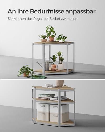 SONGMICS Eckregal 5 Ebenen, Schwerlastregal, Metall, Lagerregal für Garage, Abstellraum, Kellerregal, 1er Set（180 x 70 x 40 x 43 cm bis 875 kg belastbar, silbern-naturbeige GLR080E01