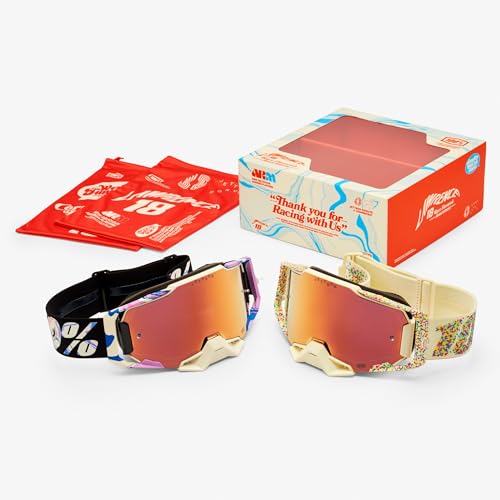 100% ARMEGA Donut - Motocross & Mountain Bike Goggles - Adult Moto Goggles for Unmatched Clarity - Motocross Eyewear with Durable & Unique Design - Jett Lawrence LE (Pack of 2)