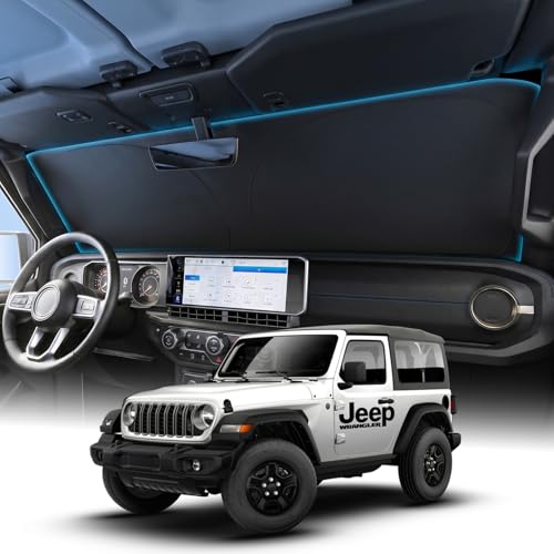 Image of Wigoo for Jeep Wrangler Windshield Sunshade [OEM Design, 100% Sun Blockage] Foldable Heat Insulation Sun Shade with Storage Bag, for Jeep Wrangler (2018-2026), Silver Coating