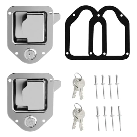Truck Tool Box Latch RV Door Lock Stainless Steel Trailer Toolbox Handle Latch Replacement Toolbox Locks with Keys 4-3/8”x 3-1/4”with 2 Key (2 pcs) Cover