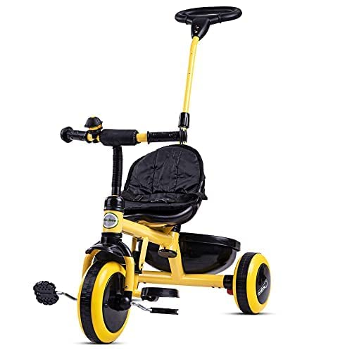Baybee Elantra 2 in 1 Convertible Kids Tricycle, Baby Tricycle Trikes with Adjustable Parental Push Handle, Seat Belt & Basket| Baby Kids Cycle| Baby Tricycle for Kids 1 to 4 Years Boys Girls (Yellow)-image-21
