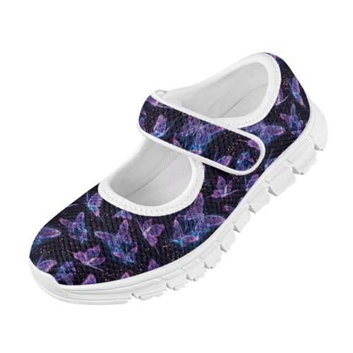 JoyLamoria Shining Butterfly Mary Jane for Girls Strap School Uniform Party Dress Shoes Lightweight Slip on Flats Sneakers4