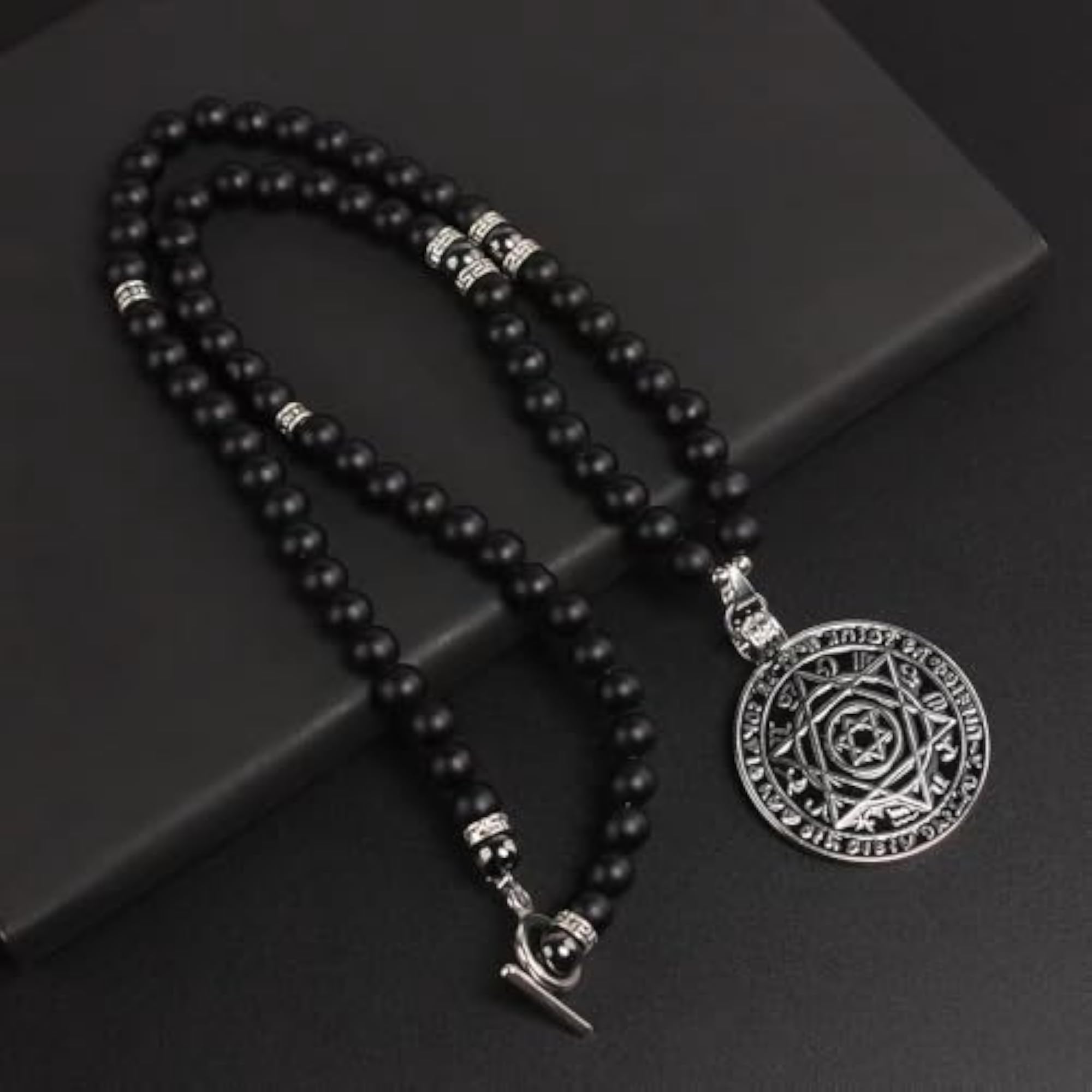 Men's 8mm Black Natural Onyx Beads Necklace, 24 inch