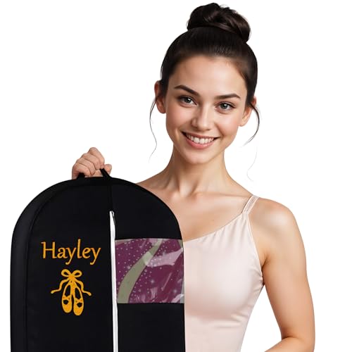 Personalized Garment bag for Hanging Clothes -Embroidered Ballet Dancer Breathable Black Custom Bags With 2 Mesh Pockets for Dancers, Ideal for Dance Customs, Custom Dress Cover Bag
