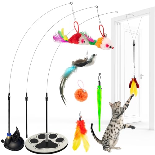 GADGETSOLOGY Interactive Cat Toys for Indoor Cats Suction Cup Cat Toys for Indoor Cats Bird Hunting Slefplay Simulation for Kitten Flying Bird Toy Feather Wand Attachments