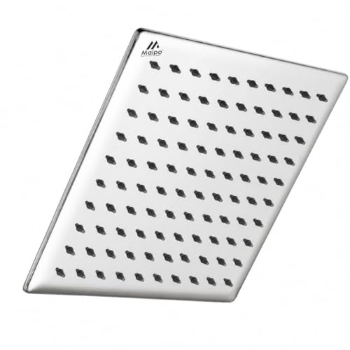Image of Maipo Curve 4 Inch Square Rain Shower Head, Stainless Steel (SS) High Pressure Overhead Bathroom Shower Head, Chrome Finish, Anti-Clog Silicone Nozzles, Easy Installation