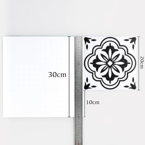 Elffloor Floor Tiles Self Adhesive Vinyl Flooring Self Adhesive Floor Tiles Black And White Pattern 20x20cm Waterproof For Bathroom Kitchen Living Room 10pcs