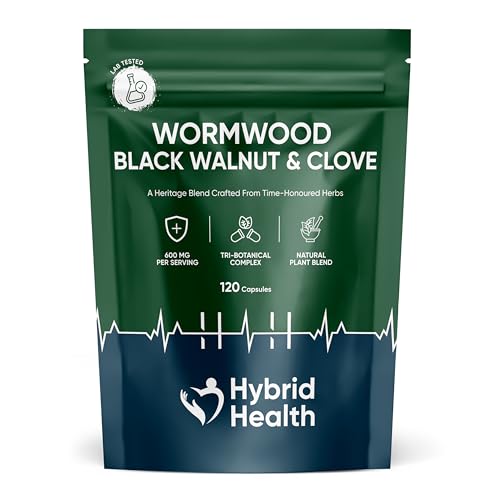 Hybrid Health Wormwood Black Walnut and Clove 600mg Supplement - 120 Vegan Capsules Optimal Strength Formula Independently Third Party Lab Tested 4 Months Supply