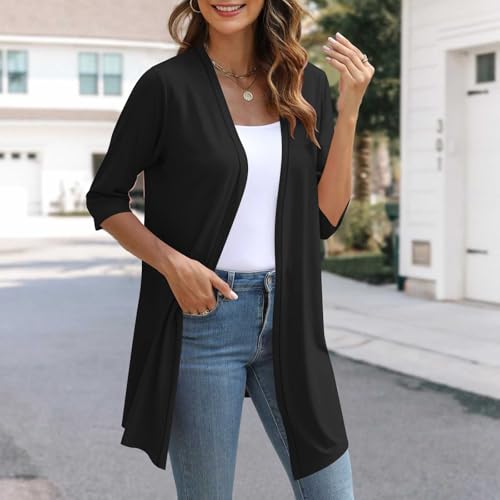 3/4 Sleeve Cardigan for Women Open Front Casual Loose Lightweight Cardigans Elegant Shrugs Beach Cover Ups3