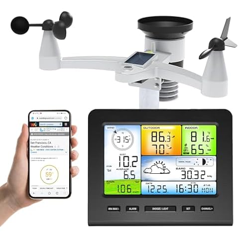 Urageuxy WiFi Weather Station, Indoor Outdoor Wireless Home Weather Station with Rain Gauge and Wind Speed/Direction,Temperature, Humidity, Weather Forecast, Moon Phase and Alarm (Black) Cover