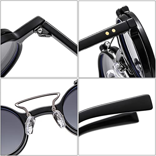 Lunettes de soleil lentille nuances flip au style rétro rivets et double ponts rock - 2
