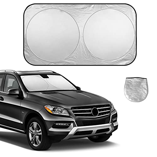 Car Windshield Sun Shade with Storage Pouch -240T Material Car Sun Visor Effectively Blocks UV Rays， Sun Visor Front Windshield Sunshade Foldable Sun Shield Keeps Your Vehicle Cool (59 x 31 in)