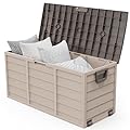 VINGLI 75 Gallon Outdoor Storage Box, Lockable Plastic Storage Containers with Lid, Patio Deck Box Furniture for Garden, Pool, Balcony, Yard (Coffee)