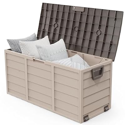 VINGLI 75 Gallon Outdoor Storage Box, Lockable Plastic Storage Containers with Lid, Patio Deck Box Furniture for Garden, Pool, Balcony, Yard (Coffee)