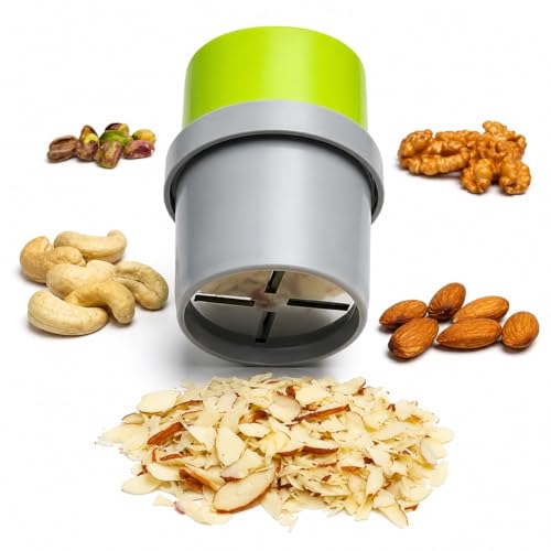 Image of Manual Nut Chopper for Dry Fruits, Almonds, Walnuts, Pistachios & Cashews, Hand Operated Plastic Dry Fruit Grinder with Stainless Steel Blades for Kitchen Use, Green & Grey | Not Electric |
