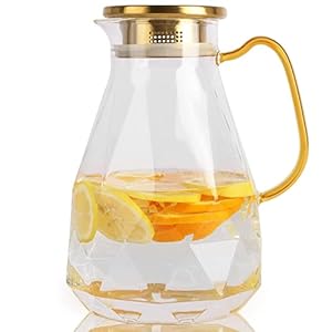 Yirilan Glass Pitcher,74 oz/2.2 Liter Water Pitcher With Lid,Iced Tea Pitcher for Fridge,Glass Water Carafe With Lid, Glass Water Jug,Large Drink Pitcher For Juice, Milk, Cold Or Hot Beverages,2 Quart