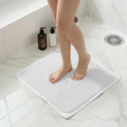 Upgraded Non Slip Shower Mat,Anti Slip Bathtub Mat with Suction Cups,Scrubber Mats,Easy to Clean,Quick Dry,Easy Drainage,Loofah Bath Mat for Tub,Showe