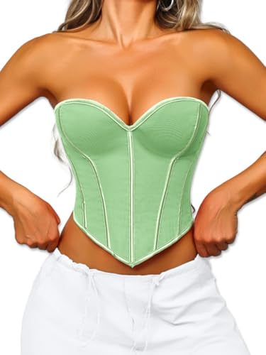 Image of ChiaoLezhee Heart Corset Top For Women, Sexy Concert Outfits Going Out, Strapless Crop Top, Overbust Bustier