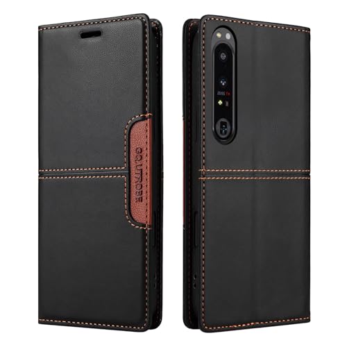 Netany Compatible pour Sony Xperia 1 IV Coque de téléphone, étui Portefeuille avec Porte-Carte [Support de Fonction] Rabat en Cuir Étui en Cuir de Protection magnétique (Noir)