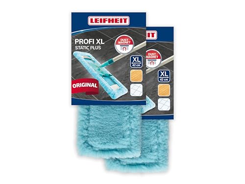 Leifheit 2er Set Wischbezug Profi XL Static Plus, für alle Bodenarten, zieht Staub und Haare an wie EIN Magnet, Bodenwischer Ersatzbezug für Glatte Böden, Staubwischer für den Boden
