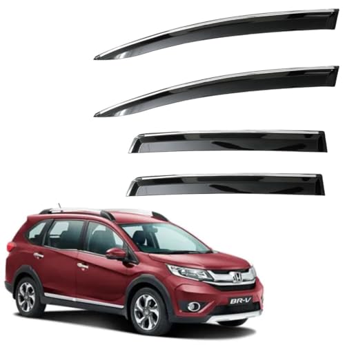 Image of CAR SAAZ Unbreakable Chrome Smoke Door Visor for BR-V (2017-2020)| Premium Sun, Rain Wind Deflector Chrome Strip Side Door Rain Visor - Set of 4 Pcs