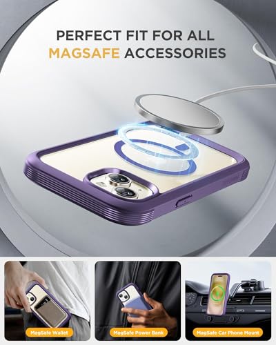 Image of Miracase Glass Series for iPhone 15 Case [Compatible with MagSafe] Full-Body Magnetic Case with Built-in 9H Tempered Glass Anti-Fingerprint Screen Protector + Camera Lens Protector, Purple