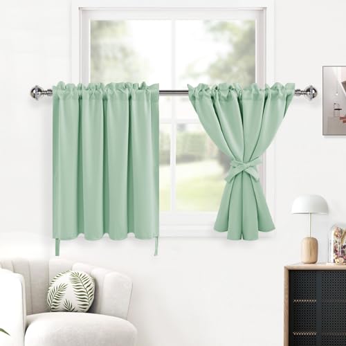DWCN Short Blackout Curtains for Bedroom, Short Curtains for Small Window, Room Darkening Curtains for Living Room, Office - 52 by 24 Inch, Sage Green, 2 Pieces