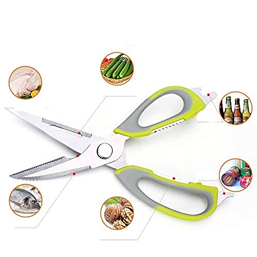 Tijeras de cocina, tijeras de cocina 6 en 1 abridor de acero inoxidable multifunción/cáscara de nuez abierta/carne cortada/escamas de pescado de desecho