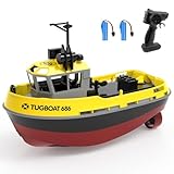 RC Boat 1/72 RC Tugboat for Pools and Lakes 2.4 Ghz Remote Control Boat for Kids with Rechargeable Battery 40 Mins Play Time Dual Motors Low Battery Reminder Great Gift for Kids and Adults