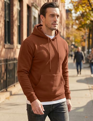 Image of JMIERR Mens Fleece Lined Hoodie Pullover Drawstring Pocket Winter Warm | Cozy fleece-lined pullover, adjustable drawstring hood, kangaroo pocket, regular fit, machine wash