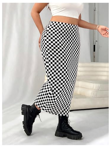 WDIRARA Women's Plus Size Checkered Maxi Skirt High Waisted Bodycon Pencil Skirts4