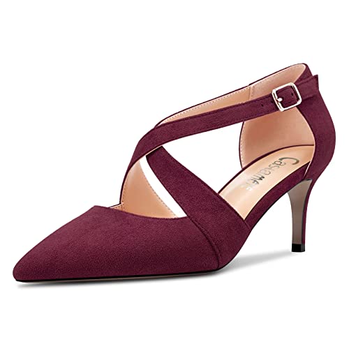 Castamere Mujer Medio Aguja Heel Puntiaguada Punta Pumps Correa Cruzada Sexy Clásico 6.5 CM Heels Borgoña Rojo Ante 41 EU
