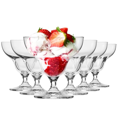 Krosno - Dessertgläser Glas Eisbecher 6er Set, 340 ml, Avant-Garde Kollektion - Dessertschale Groß Dessertschalen Eisschalen Glas mit Fuß - Spülmaschinenfest | Bleifreies Kristallglas